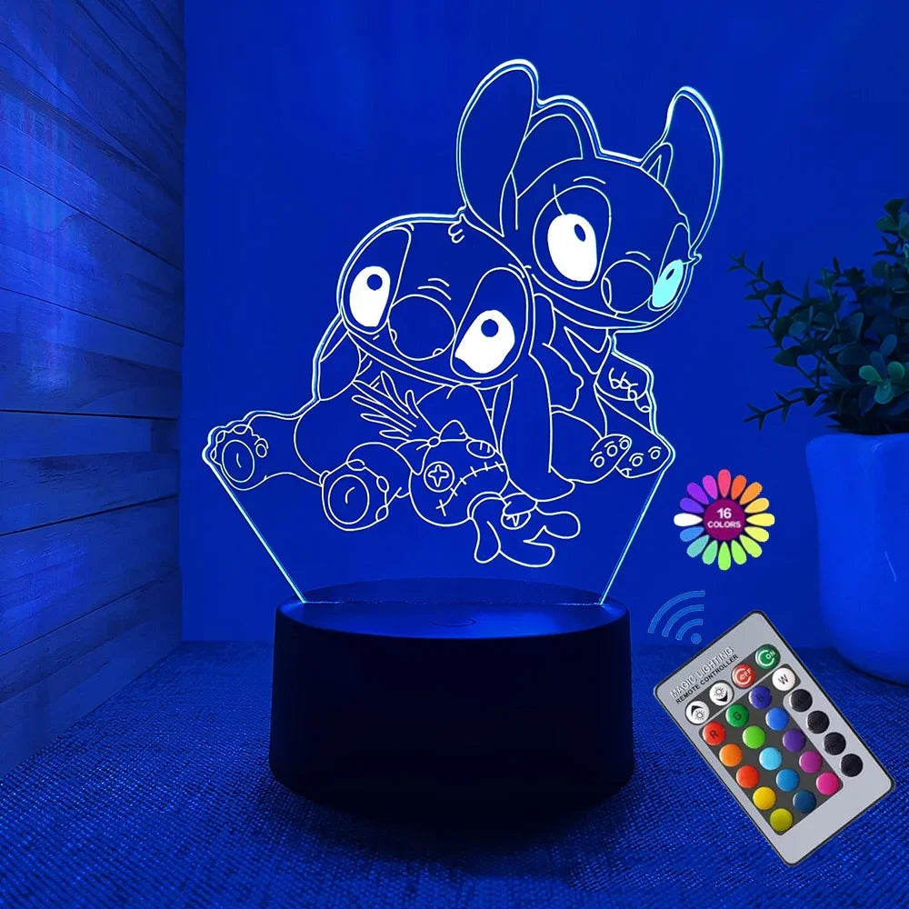 Lampe LED 3D Stitch – Veilleuse Tactile avec Télécommande
