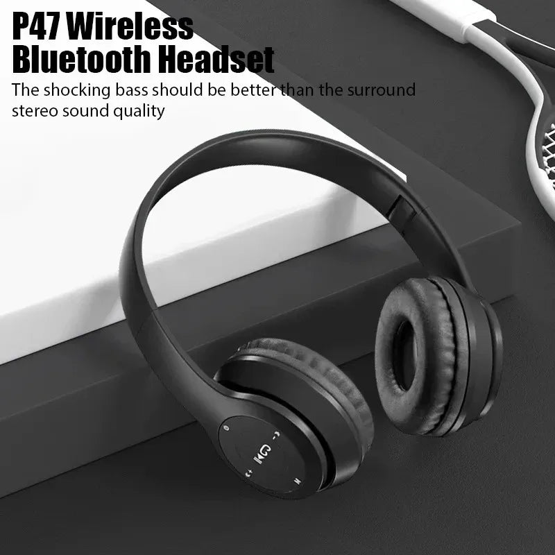 Casque sans fil Bluetooth P47 avec micro, écouteurs stéréo, écouteurs de sport, casque de jeu, compatible avec PC et smartphone