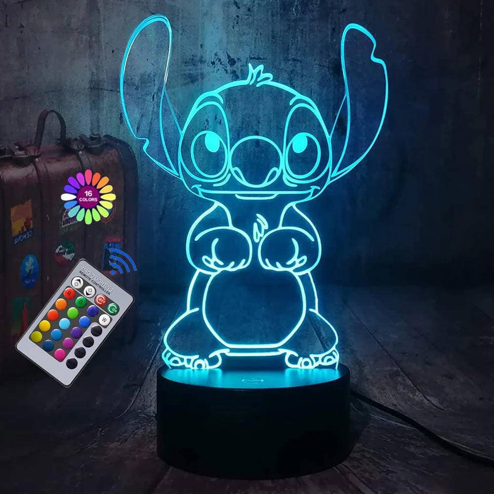 Lampe LED 3D Stitch – Veilleuse Tactile avec Télécommande