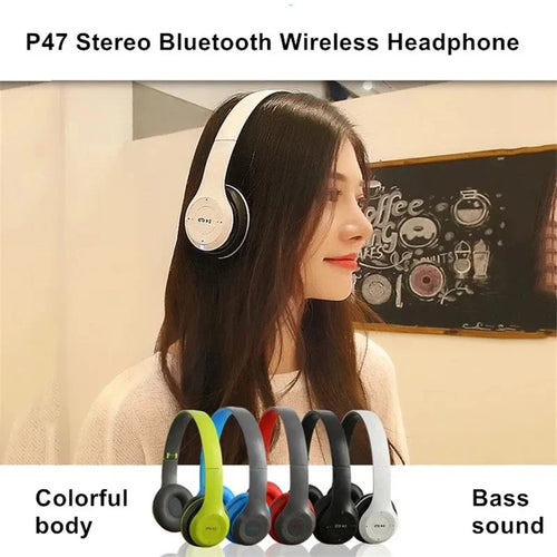 Casque sans fil Bluetooth P47 avec micro, écouteurs stéréo, écouteurs de sport, casque de jeu, compatible avec PC et smartphone