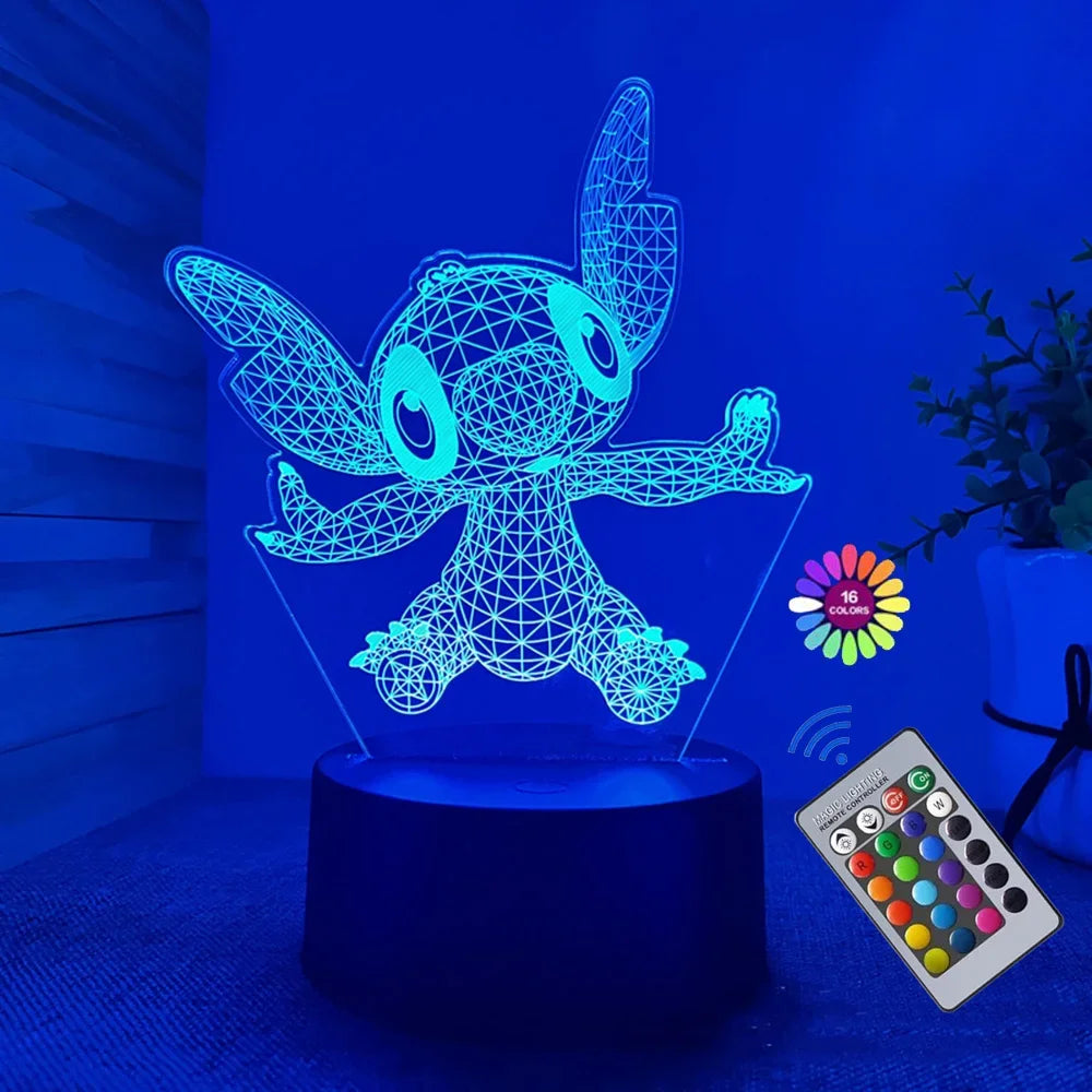 Lampe LED 3D Stitch – Veilleuse Tactile avec Télécommande