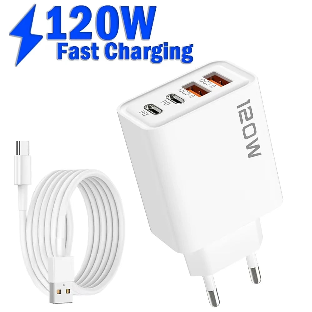 Chargeur rapide à charge rapide totale 120W PD USB type-c adaptateur mural pour iPhone 16/15/14 Xiaomi Huawei Redmi Oneplus-chargeur de téléphone