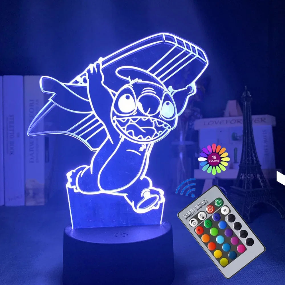 Lampe LED 3D Stitch – Veilleuse Tactile avec Télécommande
