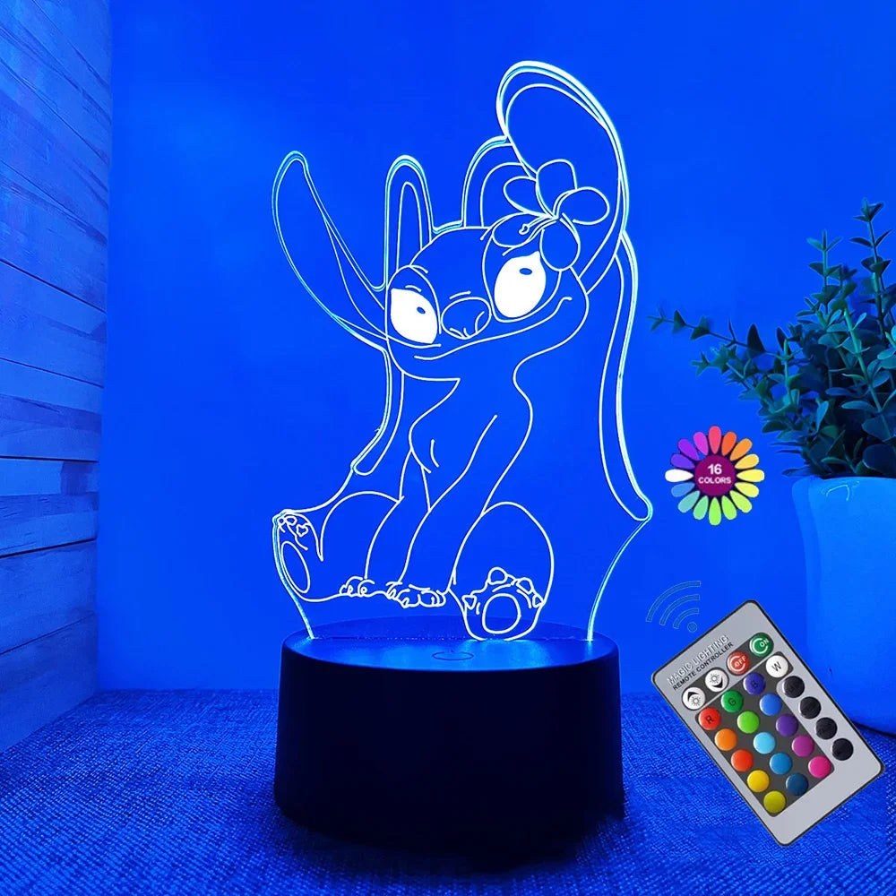 Lampe LED 3D Stitch – Veilleuse Tactile avec Télécommande
